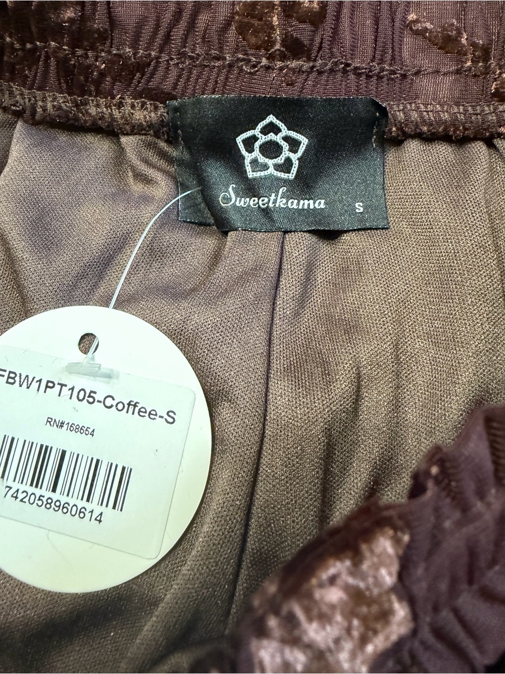 Lantern Pants - Lace Floral Flocked Elastic Waist Coffee NEW WITH TAGS - Picture 2 of 14